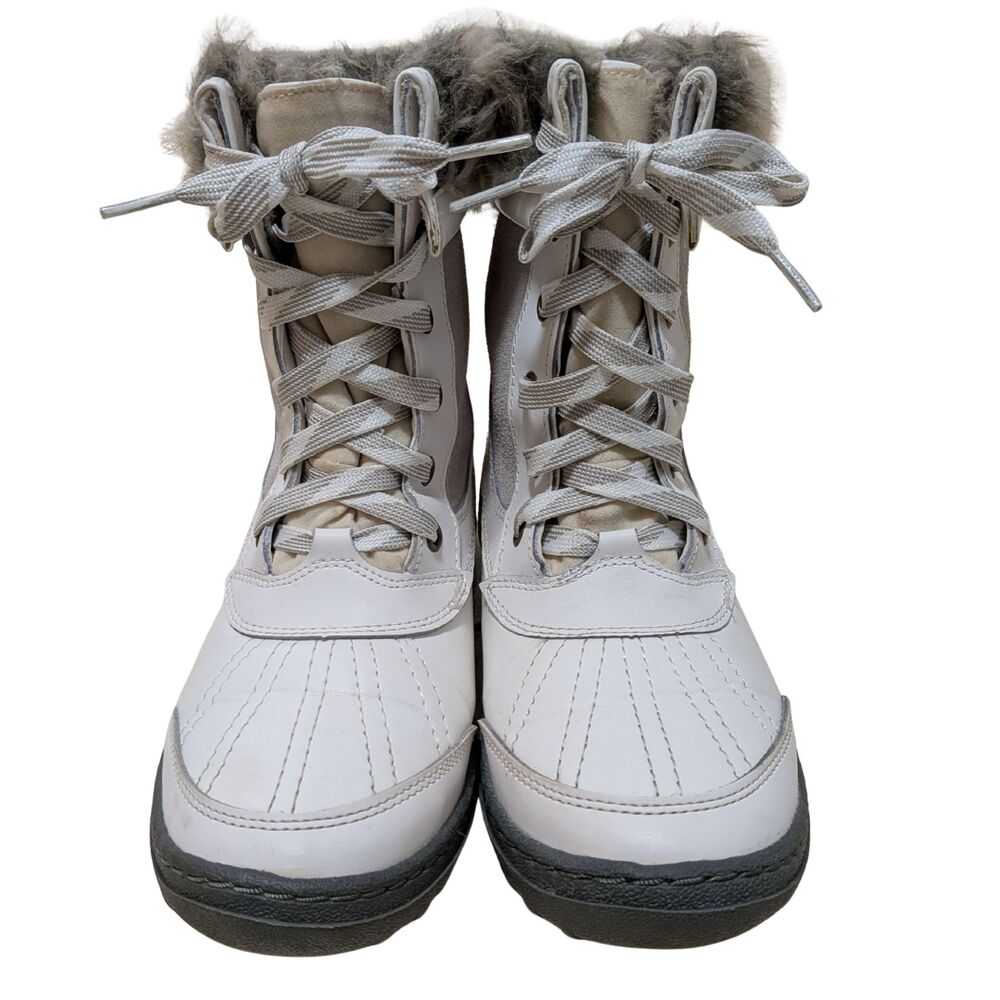 ❄️ Target Merona Leather & Faux Fur Winter Snow Boots Lace Up White Size 7
